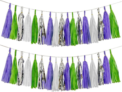 Tassel Garland Tissue Paper Tassel Banner,Tassels Party Decorations for Wedding,Birthday,Bridal/Baby Shower,Pack of 15 (Burgundy/Black/Silver)