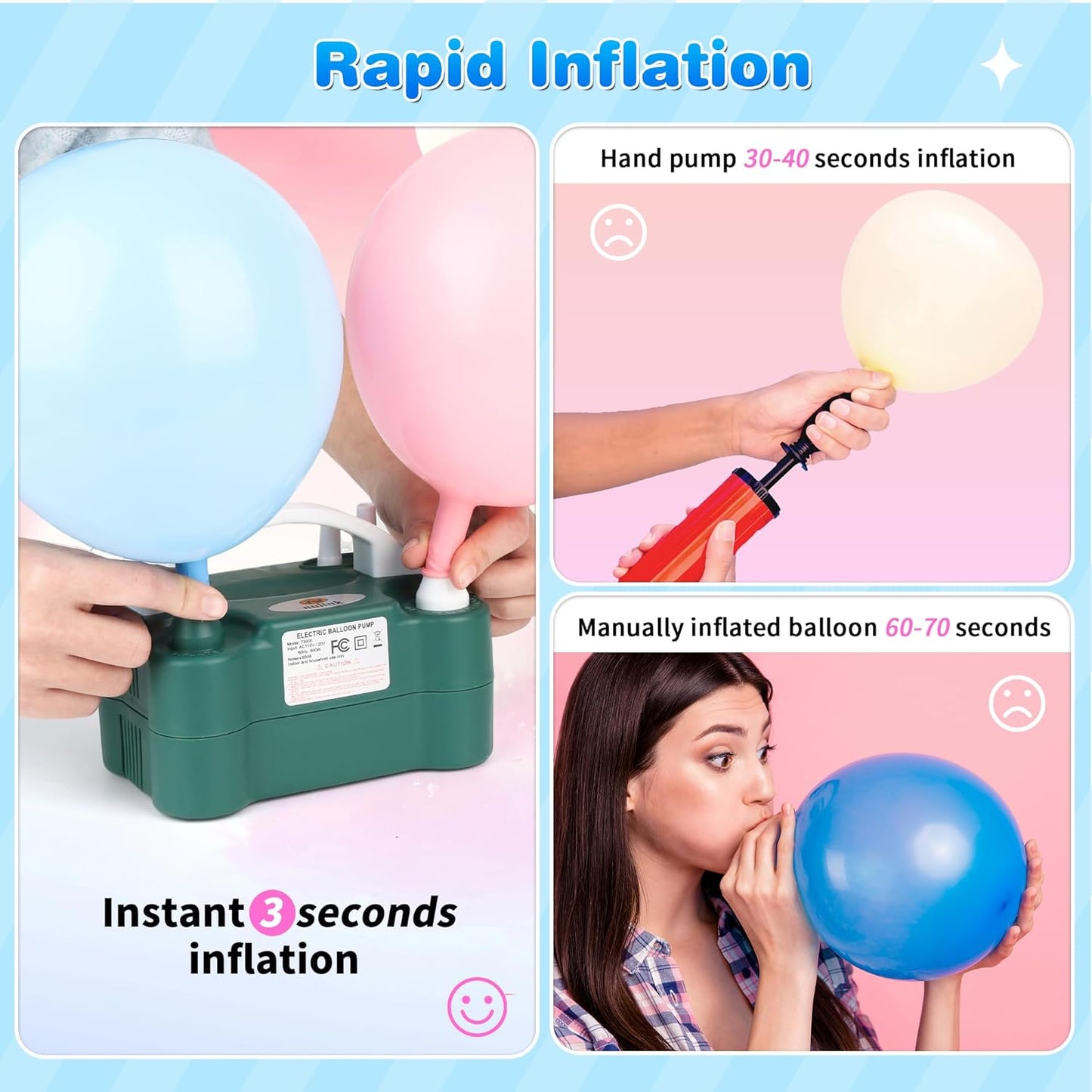 Electric Balloon Pump, Portable Electric Balloon Blower Machine Balloon Air Pump Dual Nozzle 110V 600W Balloon Inflator for Party Decorations