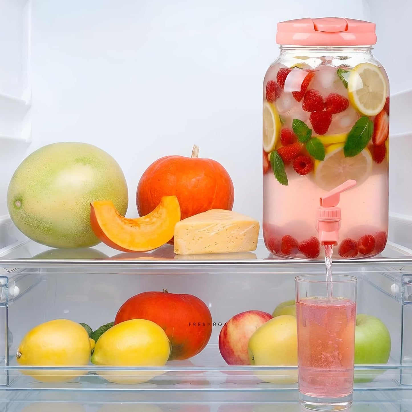 Havawish 2 Pcs 1 Gallon Plastic Beverage Dispenser with Spigot Clear Summer Kitchen Fridge Drink Dispenser for Parties Lemonade Juice Tea Beer Cold Water (Red,Cylinder)