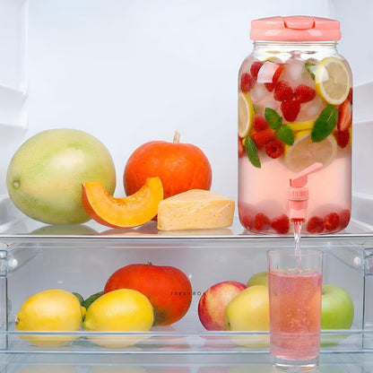 Havawish 2 Pcs 1 Gallon Plastic Beverage Dispenser with Spigot Clear Summer Kitchen Fridge Drink Dispenser for Parties Lemonade Juice Tea Beer Cold Water (Red,Cylinder)