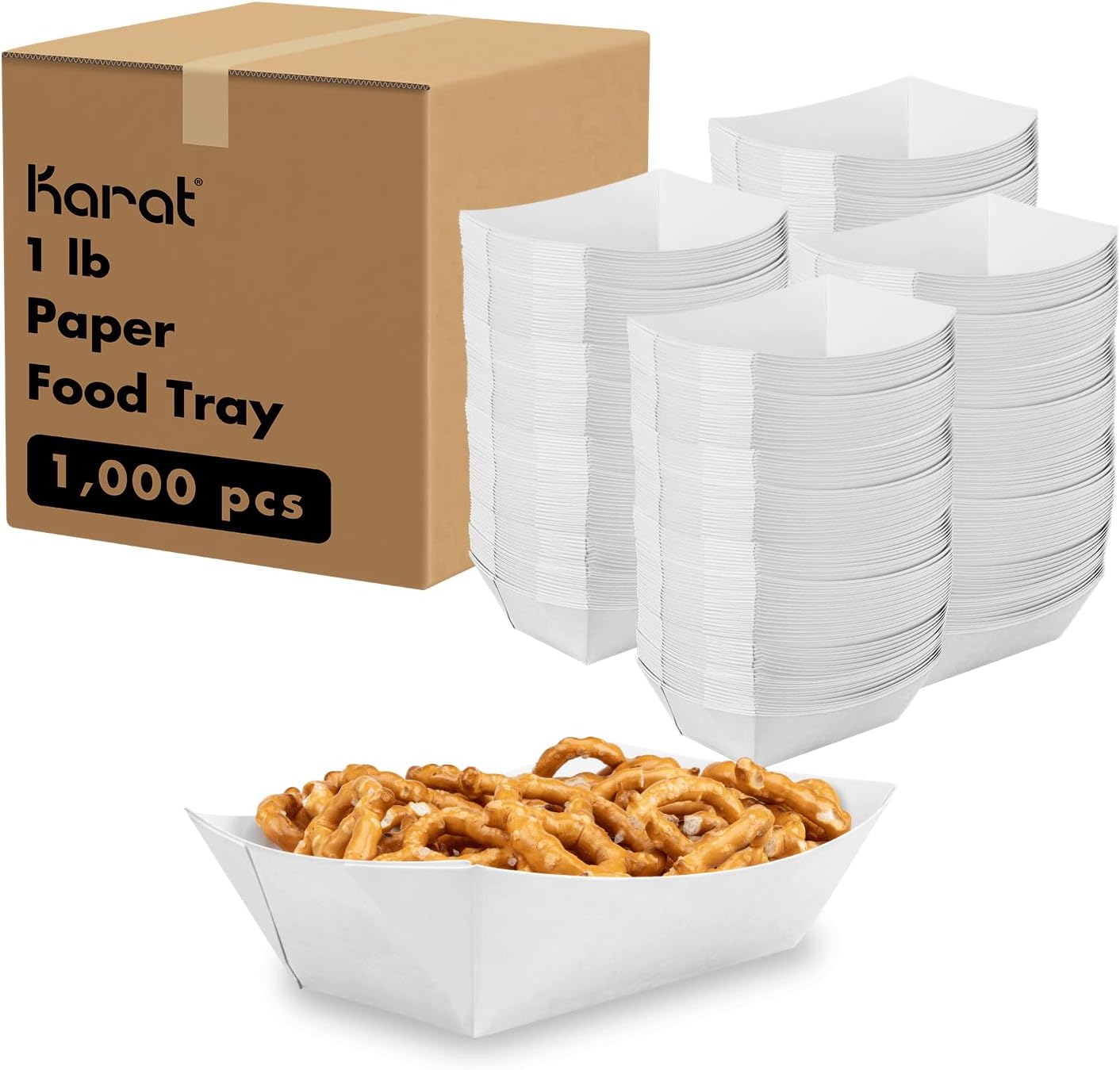 Karat Paper Food Trays Disposable [2 LB - 1,000 ct] Sturdy Food Boats, Leak Resistant | Ideal for Snacks, Nachos and Finger Foods