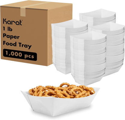 Karat Paper Food Trays Disposable [2 LB - 1,000 ct] Sturdy Food Boats, Leak Resistant | Ideal for Snacks, Nachos and Finger Foods