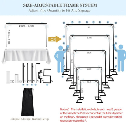 8.2FT Square Wedding Arch Backdrop Stand,Balloon Arch Stand, Metal Gold Backdrop Adjustable Stand Heavy Duty, Extra 2 Clamps Change Over The Table Rod Stand for Party Decoration,Garden Trellis Frame