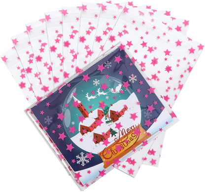 100 Pcs Star Printed 5"X 7" Gift Wrap Cello Cellophane Treat Bags Party Favor bags Clear Candy Cookie Bag Plastic Poly Goodie Storage Bag with Twist Ties for Bakery,Birthday, Wedding ,Party Decorations (Gold)