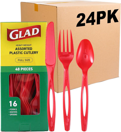Glad Clear Disposable Cutlery Set with Heavy Duty Plastic Forks, Knives, and Spoons, Reusable Dishwasher Safe Plastic Utensils for Parties and Everyday Use, 240 Count