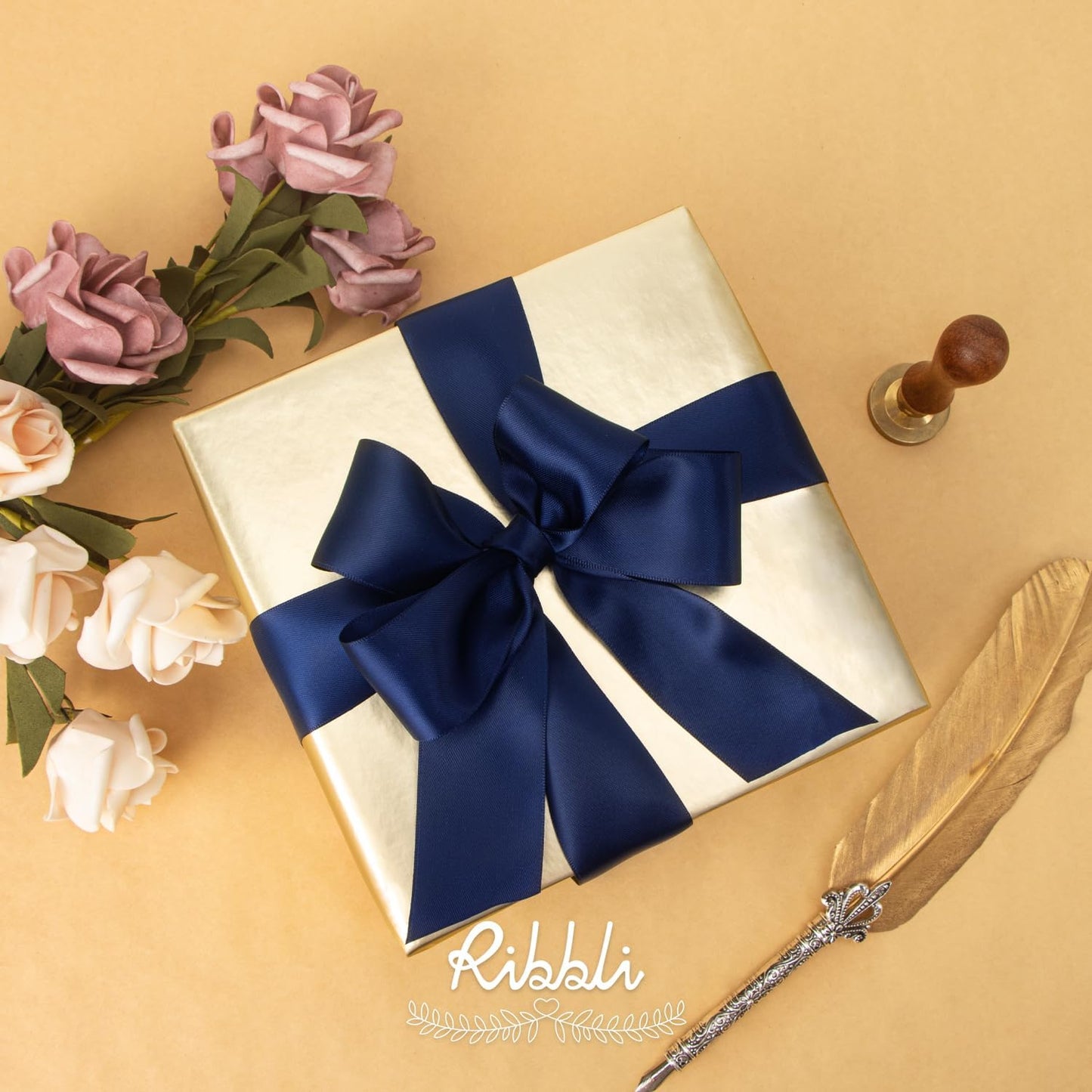 Ribbli Double Faced White Satin Ribbon,3/8” x Continuous 25 Yards,Fabric Ribbon use for Bows Bouquet,Gift Wrapping,Floral Arrangement