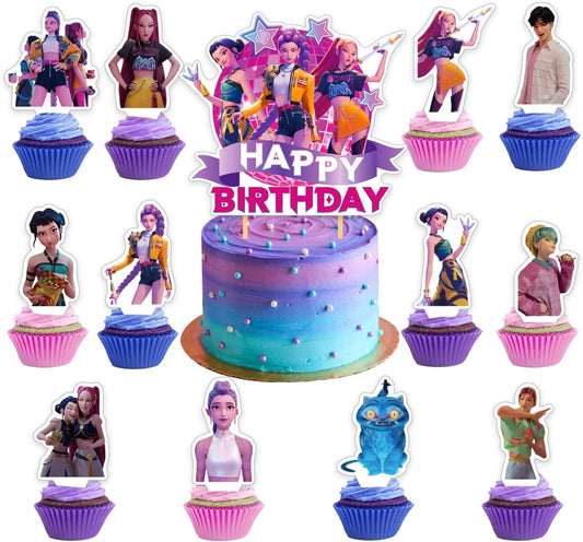 Demon Movie Hunters Party Supplies, Cute Birthday Party Decorations Include Happy Birthday Cake Toppers, cupcake decorations Cartoon Table Decorations
