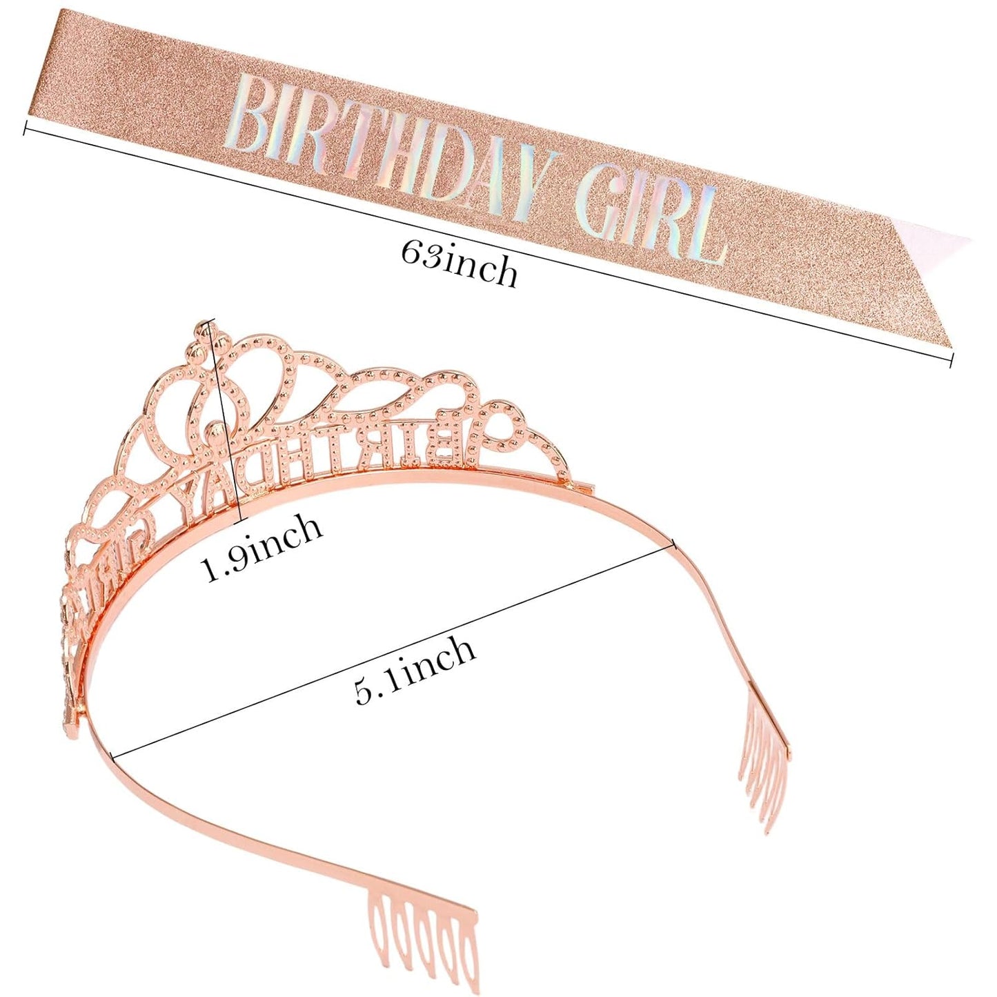 Chanaco Happy Birthday Crown and Sash Kit for Women and Girls - Rhinestone Tiara and Sashes with 'BIRTHDAY GIRL' Sash for Party Favors