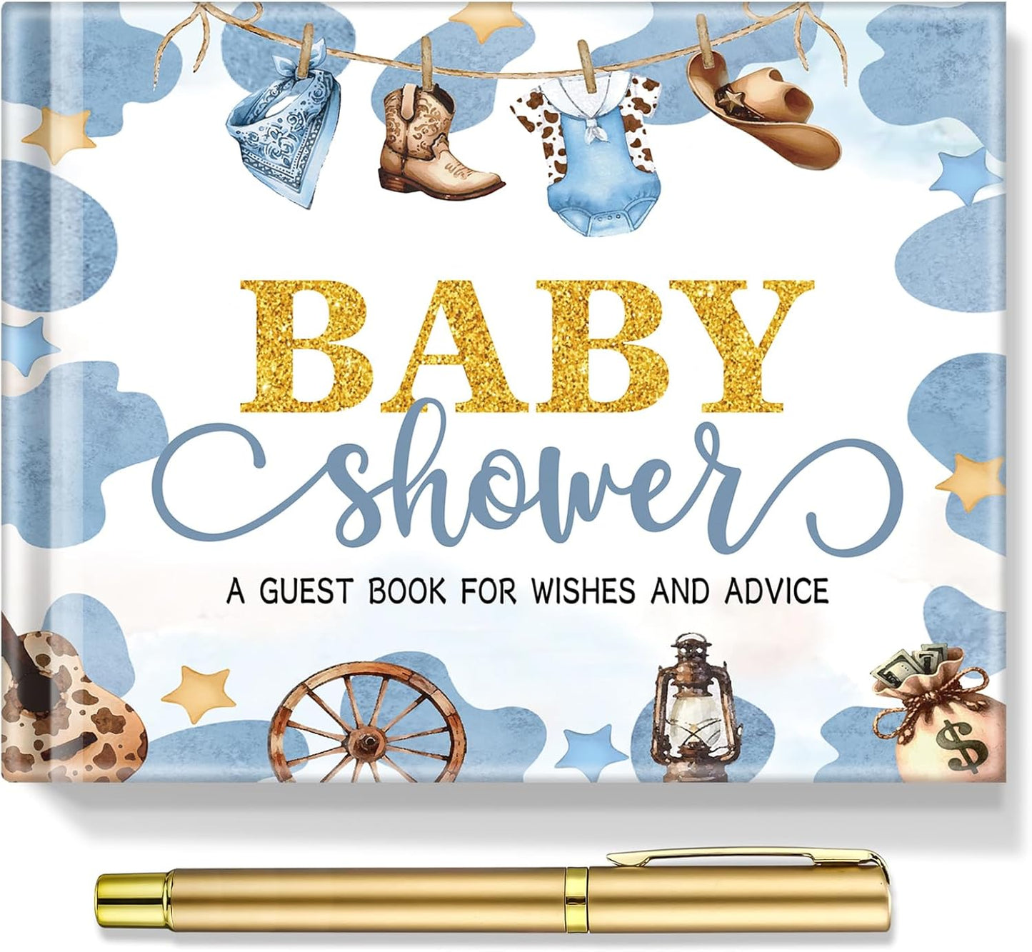 Fuyoooo 27 Pcs Safari Animal Baby Shower Guest Book Set Baby Shower Sign in Guest Floral Book Place Table Cards with Gold Pen Adhesive Photo Corner for Birthday Party