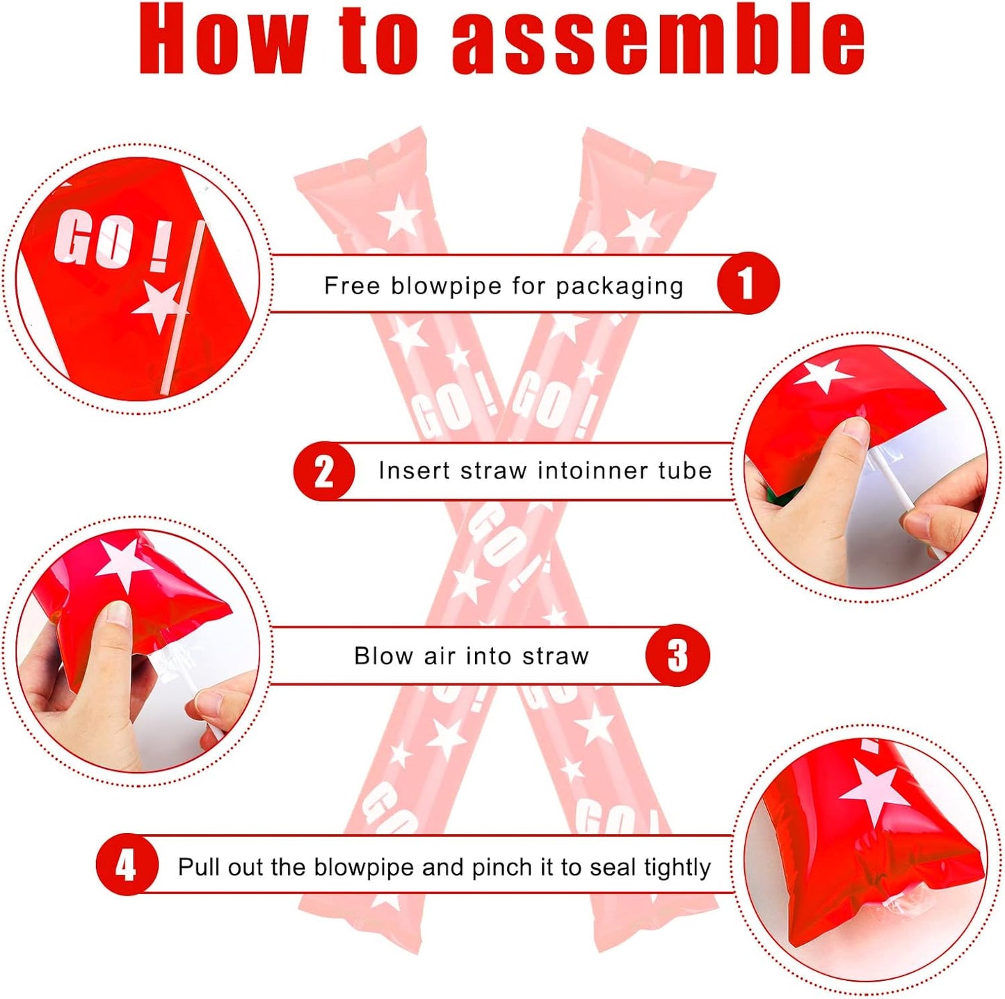 Hungdao 100 Pcs Thunder Sticks Spirit Boom Sticks Cheerleading Football Noise Makers Inflatable Noisemakers for Party Dance Basketball Sporting Event