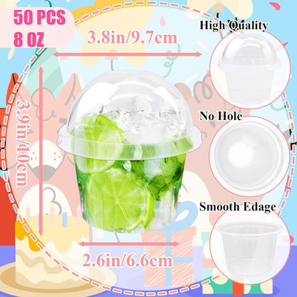 100Pcs 8oz Plastic Dessert Cups with Lids and Spoons,Disposable Parfait Cup Square Cake Containers for Party Favor,Mousse,Yogurt,Pudding,Snacks,Fruits,50 Sets
