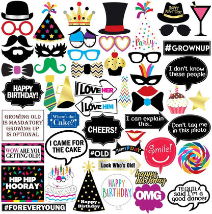 Funny Birthday Photo Booth Props - 47 Pieces - Funny Birthday Party Supplies for Him or Her - Photo Booth Decorations, Favors and Gifts