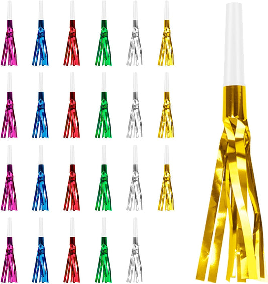 Gold New Years Noise Makers 24 PCS Glitter NYE Party Blowers Blowouts New Years Eve Games Favors Supplies Birthday Pep Rally for Adult Prank Graduation Sporting Events Horns Noisemakers Accessories