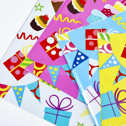 SUNCOLOR Birthday Party Favor Bags, 32 Pack Goodie Bags with Handles, 9.8 x6.7 inches, Pink Blue Yellow White Gift Bags for Kids Parties, Celebrations