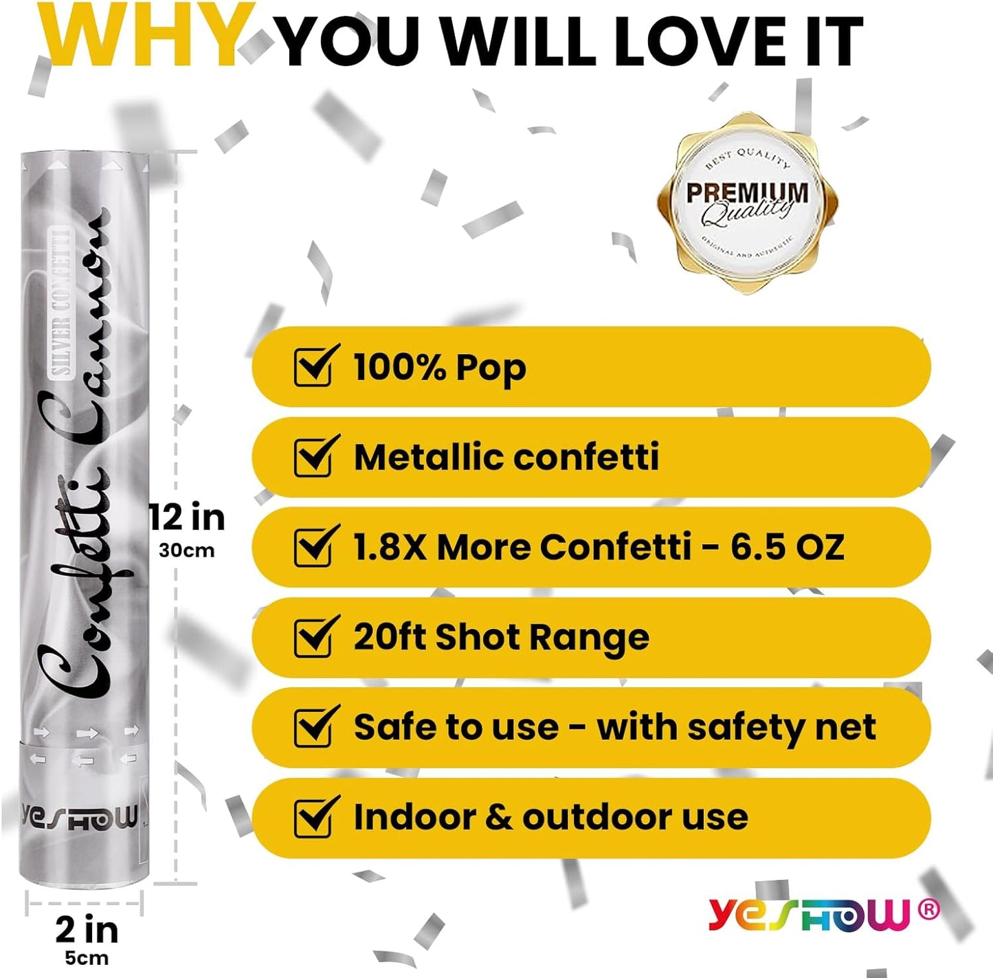 Confetti Cannon Party Poppers Gold,(6 pack) YESHOW Confetti Shooters Blaster for Birthday Graduation Wedding Christmas New Year’s Eve and Valentine's Day Any Celebrations