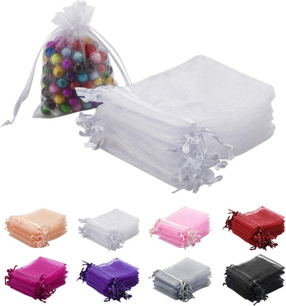100pcs White Organza Bags 2x3 inch Sheer Drawstring Gift Bags Jewelry Pouches Wedding Party Christmas Favor Gift Bags, Little Mesh Gift Pouches Mini Candy Bags for Small Presents Earrings