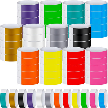 Tudomro 1200 Pack Plastic Paper Wristbands for Events Neon Party Wrist Bands Colored Waterproof Concert Identification Hand Bands Lightweight Adhesive Wristband(Yellow, Green, Blue, Red, Purple, Pink)