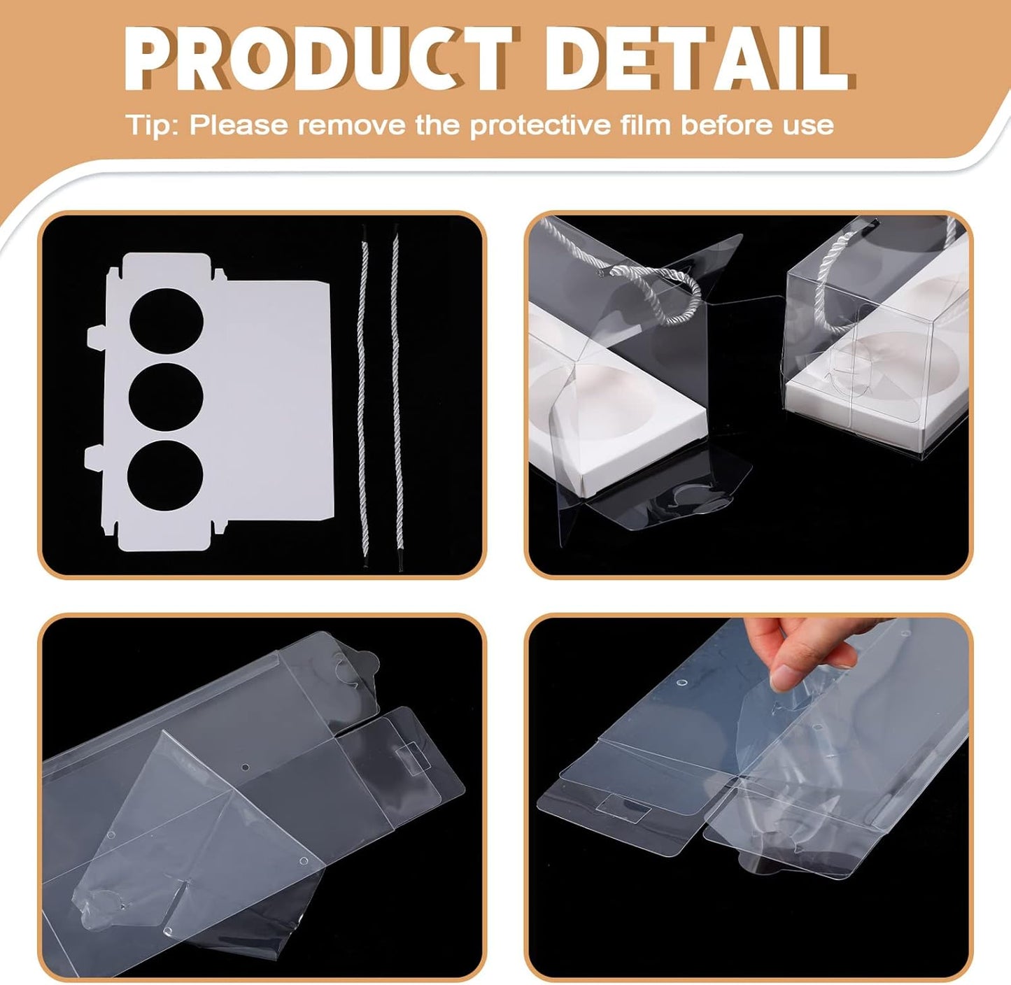 Thenshop 20 Pcs 9 x 3 x 3 Inch Clear Cupcake Boxes with Handle and Inserts 3 Count Portable Pastry Packaging for Cupcakes Carrier Muffin Bakery Containers Mothers Day Wedding Party(Brown)