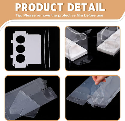 Thenshop 20 Pcs 9 x 3 x 3 Inch Clear Cupcake Boxes with Handle and Inserts 3 Count Portable Pastry Packaging for Cupcakes Carrier Muffin Bakery Containers Mothers Day Wedding Party(Brown)
