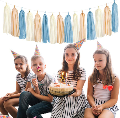 Navy-Blue White-Silver Tassel Garland Streamers - 15pcs Party Decorations Tissue Paper Tassels Banner,Graduation 2025 Wedding Baby Bridal Shower Hanging Decoration Boy Birthday Backdrop Decor Panduola