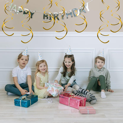30 Pieces Iridescent White Hanging Swirls, Foil Swirl Hanging Decorations Plastic Steamers for Ceiling, Dangling Whirls Wedding Baby Shower Birthday Party Decorations