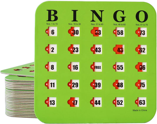 Yuanhe Bingo Cards with Sliding Windows - Reusable Travel Bingo Game Cards Bulk, 25 Pack, Green