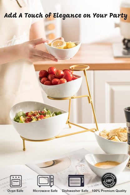 LAUCHUH Serving Dish for Entertaining, 3 Tier Serving Tray, Chip and Dip Serving Set Oval Serving Bowl Set for Easter, Mother's Day Fruit, Dessert, Appetizer, Candy, Vegetable, Black