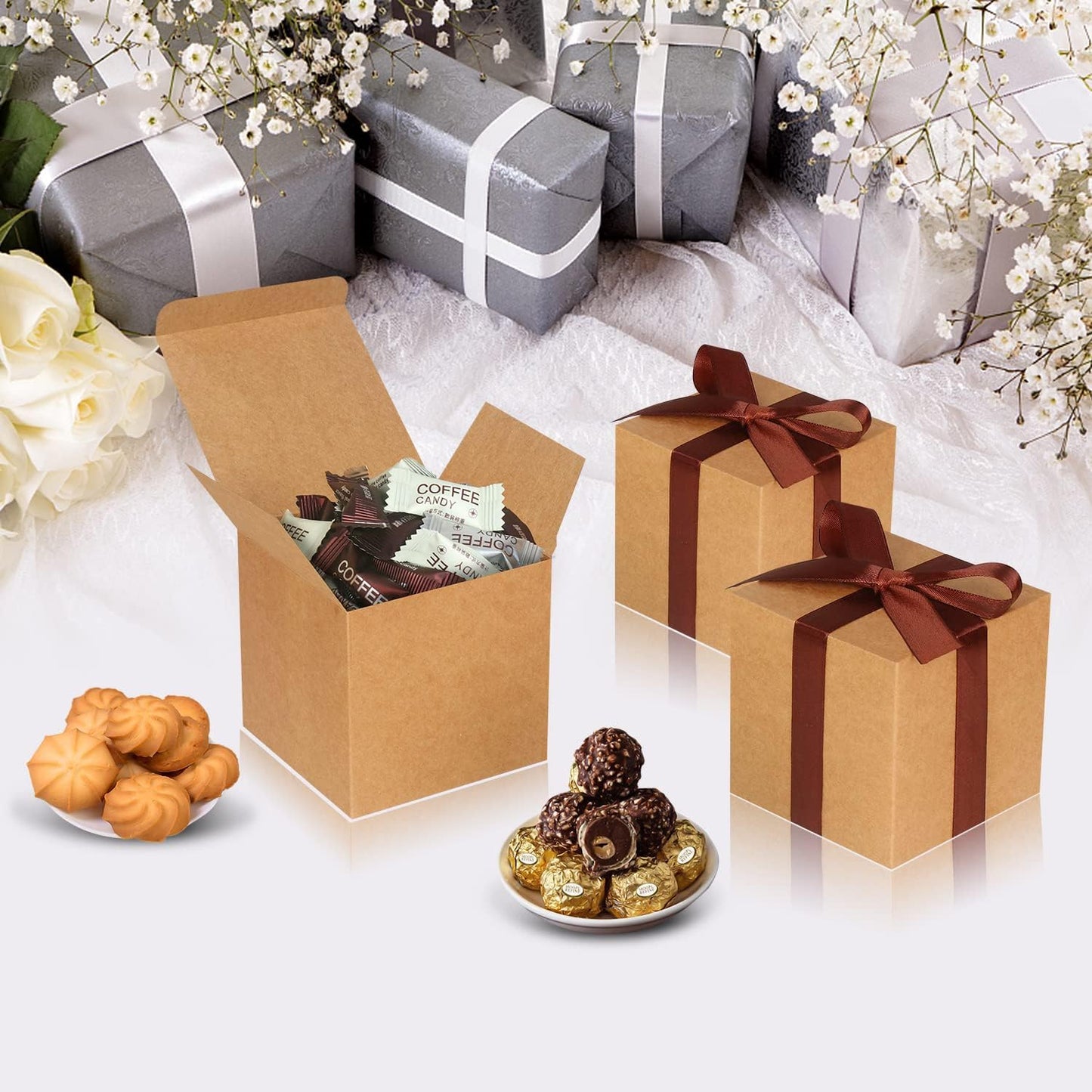 100 Pack Small Gift Boxes, 2x2x2 Inches Favor Boxes Gold Paper Gift Boxes with Lids for Presents, Crafting, Cupcake Boxes, Gifts, Candy Boxes for Wedding Party Bridal Shower Baby Shower Favors