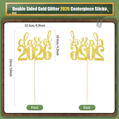 MixTeach 12 Pack Class of 2026 Graduation Centerpieces for Tables 2026 Glitter Graduation Centerpieces Sticks Graduation Party Table Topper for 2026 Graduation Table Party Decorations Supplies, Black