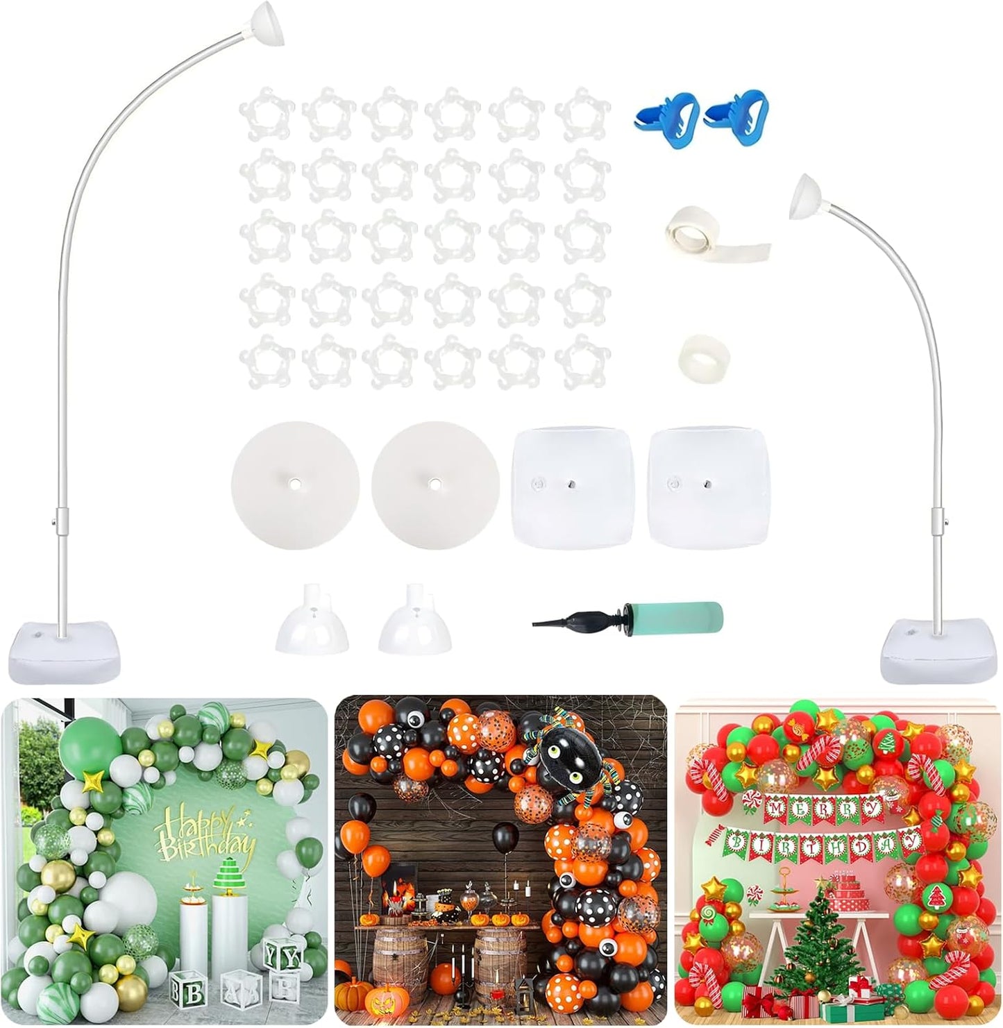 Bazen Upgraded 8.2ft & 5ft Balloon Arch Kit Glod Free Bending Shape Deformation Balloon Column Stand Half Arch Balloon Stand with Base Balloon Arch Frame for Wedding Baby Shower Birthday Decoration