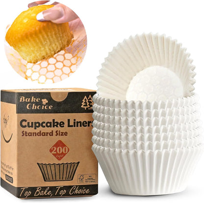 Bake Choice Non-stick 200pcs Standard Cupcake Liners for Baking, Natural, Food-grade Cupcake Wrapper, Greaseproof Parchment Muffin Liners