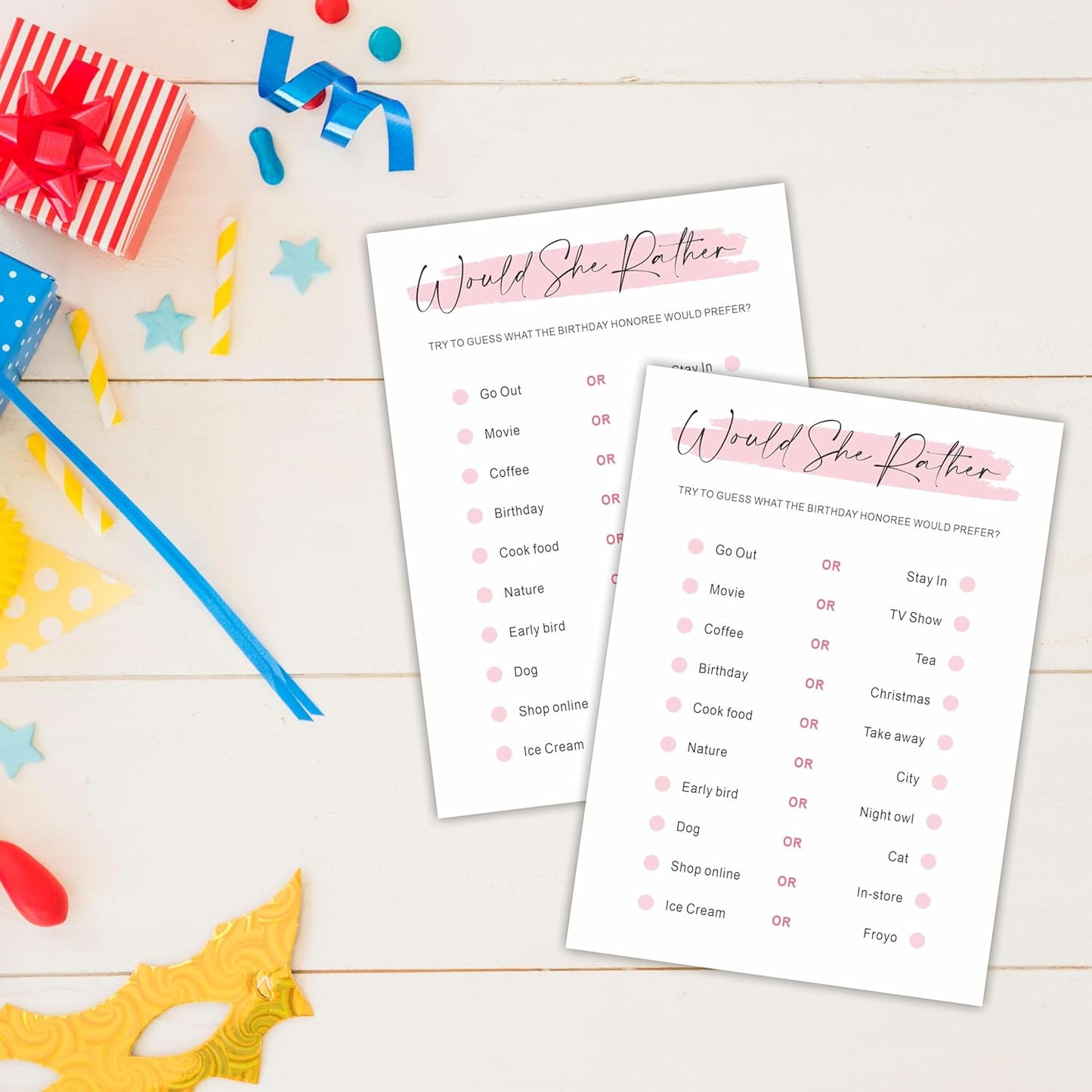 DYIRBIIY Minimalism Birthday Party Game Cards - Selfie Scavenger Hunt - 20 Blush Double-Sided Fill in Style Funny Birthday Party Game Cards for Adults, Party Supplies & Activities - A02