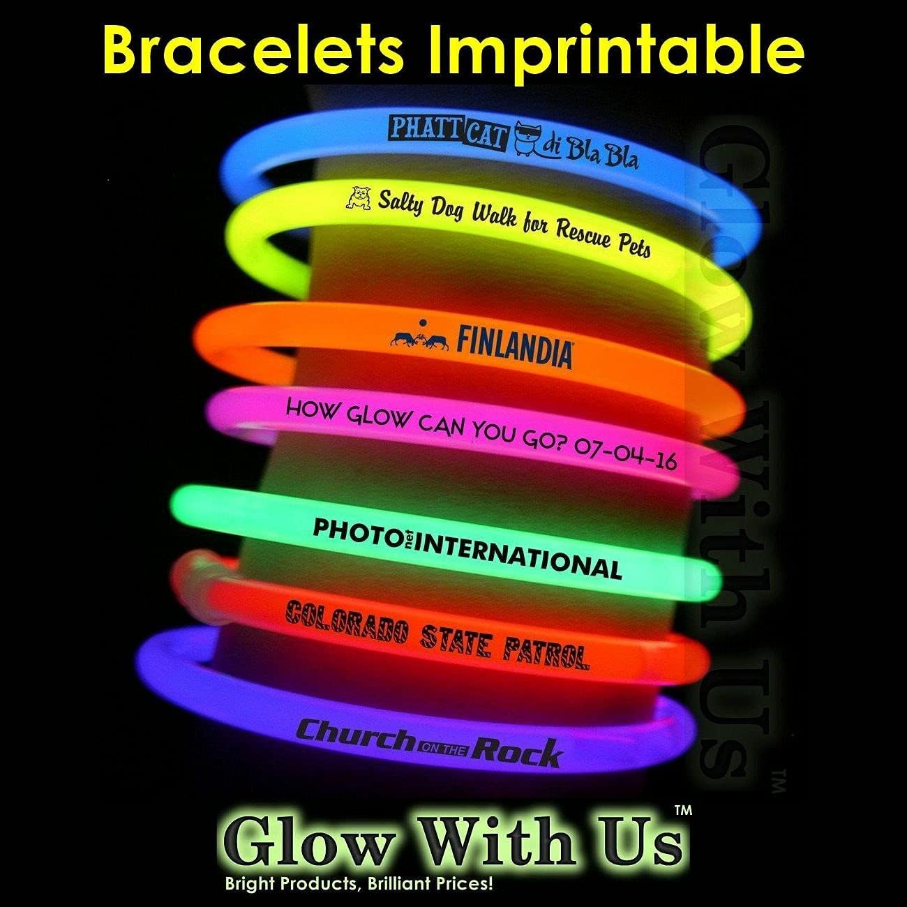 Glow Sticks Bracelets Bulk Wholesale, 100 8” Yellow Glow Bracelets, Bright Color, Glow 8-12 Hrs, 100 Connectors Included, Glow Party Favor Supplies, Sturdy Packaging, Great Fun.