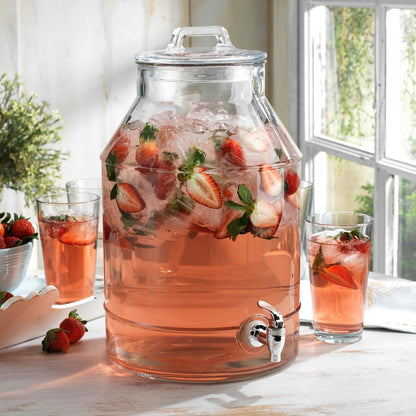 1.5 Gallon Glass Drink Dispenser for Parties 3 PACK Beverage Dispensers with Stand, Glass Water Jug Dispenser, with 18/8 Stainless Steel Spigot, Great for Party, Wedding, Picnic, BBQ Wicker Design