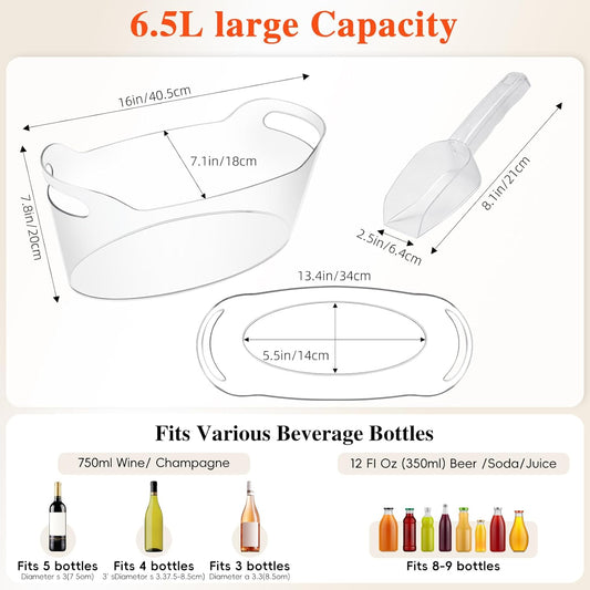 2 PCS Ice Buckets for Parties, 6.5L Large Ice Bucket, 1.5 Gallon Champagne Bucket with 2 Scoops, Beverage Tub Mimosa Bar Supplies for Champagne, Beer, Cocktail