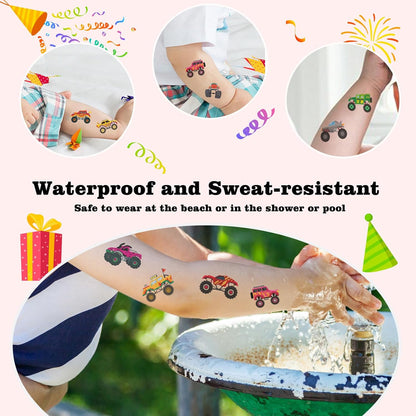 104 PCS Monster Truck Temporary Tattoos for Kids Party Supplies, Individually Wrapped Monster Truck Fake Tattoos Temp Tattoo Stickers for Boys Girls Birthday Party Favors Decorations Activities