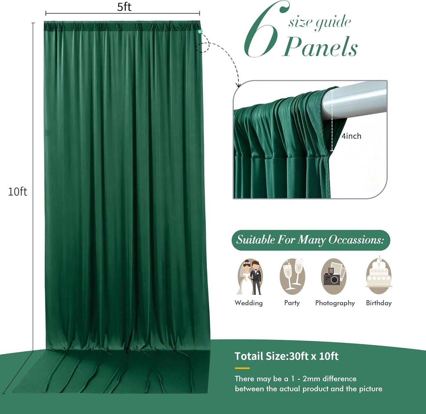 10 ft x 10 ft Wrinkle Free White Backdrop Curtains for Wedding Parties, Polyester Photography Backdrop Drapes for Birthday Parties Stage Backdrop Stand, 2 Panels 5x10FT Background Curtains