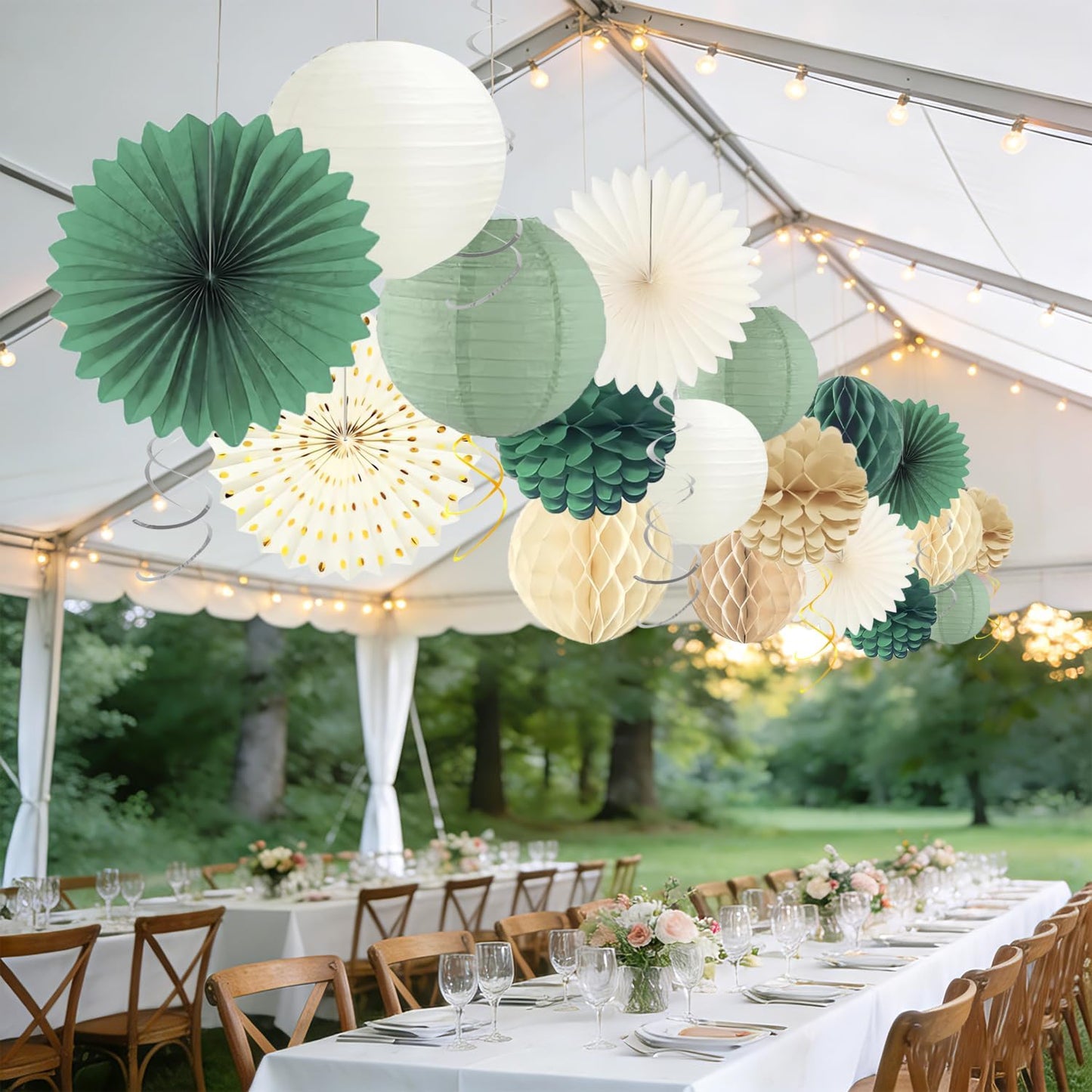 Tissue Paper Pom Poms - 23 PCS Dusty Blue Paper Flowers Pom Pom Kit Circle Dot Party Banner Hanging Swirl Party Decorations for Wedding Birthday Baby Shower Bridal Shower Tea Party