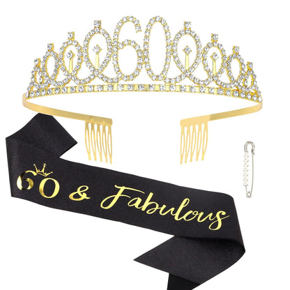Semato 60 & Fabulous Birthday Crown and Sash Kit- 60th Birthday Gifts for Women 60th Birthday Party Decorations (rose gold)