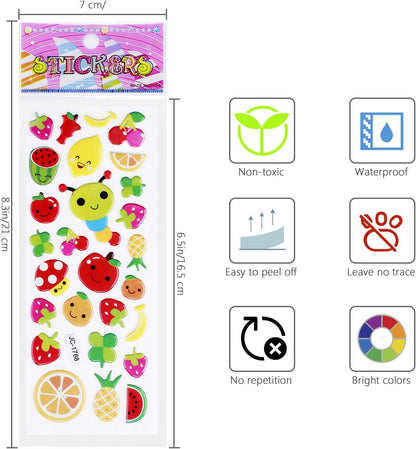 3D Stickers for Kids & Toddlers 24 Sheets 550+ Puffy Stickers Variety Pack with Animals, Numbers, Fruits, Fish, Dinosaurs, Cars & More for Scrapbooking, Bullet Journals & Crafts