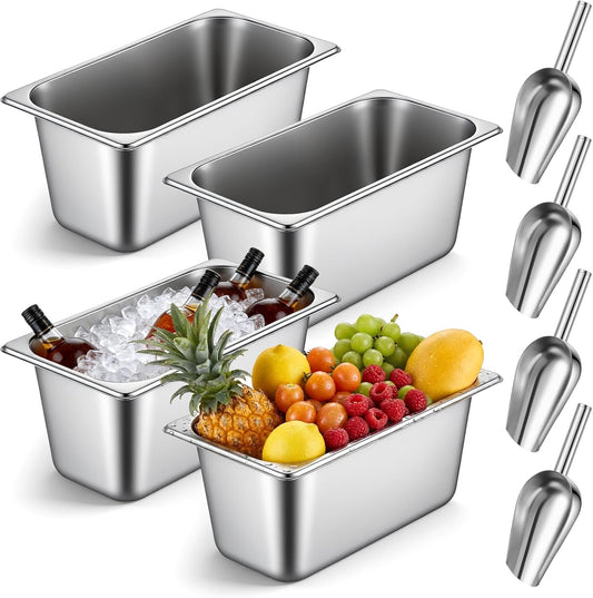 4 Sets Ice Buckets for Freezer with Scoop Stainless Steel Bin Ice Container for Freezer Champagne Bucket for Parties Display Buffets Bar Counter Party Drink Chiller Picnics