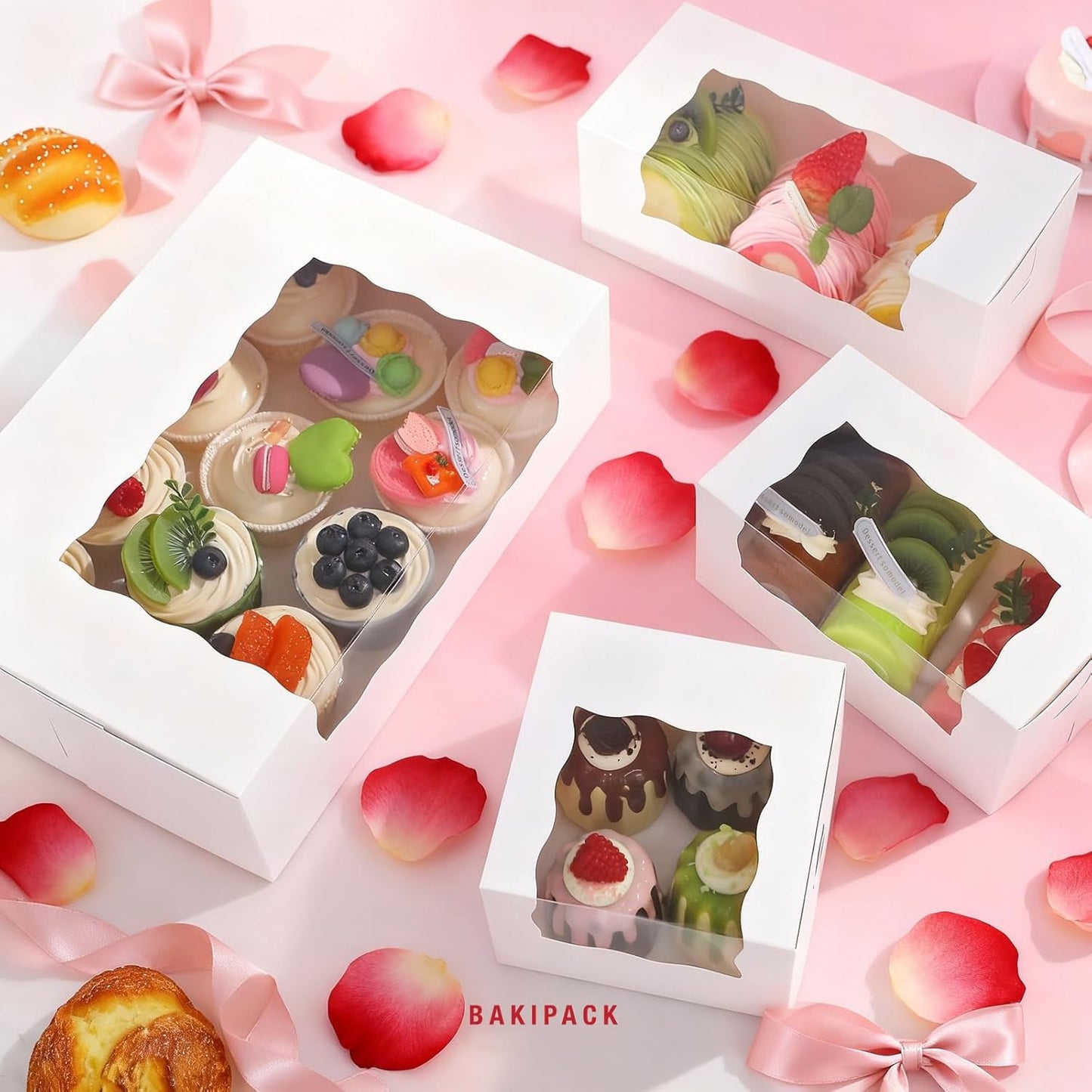 15 Pumpkin Roll Boxes, 12x8x3.5 inches Cake Roll Container, White Roll Cake Boxes with Window, Donut Boxes Pastry Cake Packaging