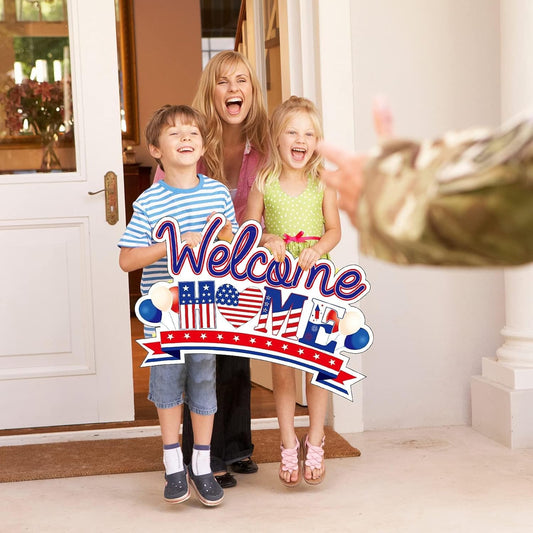 Welcome Military Home Yard Sign with Stakes Outdoor Welcome Party Lawn Decoration Supplies Patriotic Homecoming Army Deployment Returning Yard Decor