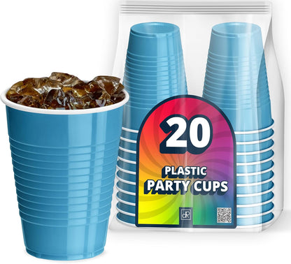 DecorRack 20 Party Cups 12 oz Disposable Plastic Cups for Birthday Party Bachelorette Camping Indoor Outdoor Events Beverage Drinking Cups (Black, 20)