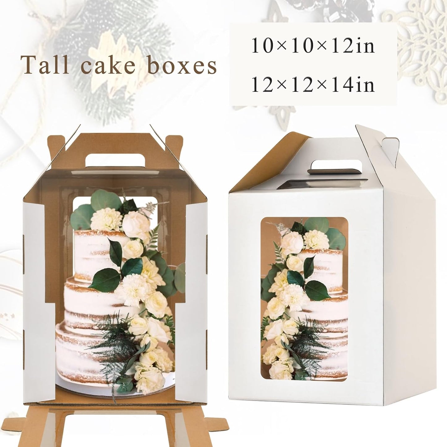 12x12x14 Inch Tall Cake Boxes with windows,10in 12in Tall Cake Carrier, Large Tiered Cake Box,Durable White Bakery Box, Layer Cake Box, large cake box(2pack)