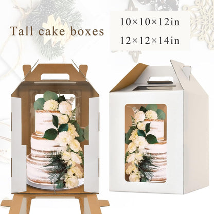 12x12x14 Inch Tall Cake Boxes with windows,10in 12in Tall Cake Carrier, Large Tiered Cake Box,Durable White Bakery Box, Layer Cake Box, large cake box(2pack)