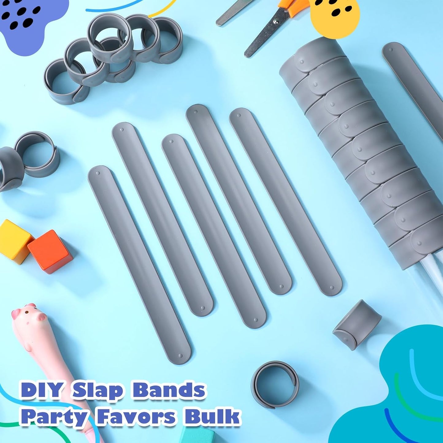 Vinsot 30 Pcs Silicone Slap Bracelets Gift for Kids DIY Slap Bands Party Favor Soft Blank Snap Wristbands Bulk for School Craft Project Painting Classroom Prizes Birthday Wedding