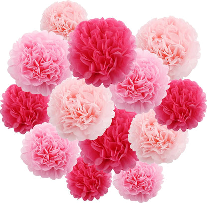 BEISHIDA Hot Pink Tissue Hanging Paper Flowers Ball Decorations Set for Mother's Day Birthday Valentine's Day Anniversary Bridal Baby Shower Wedding Backdrops Home Outdoor Party Supplies(13 Packs)