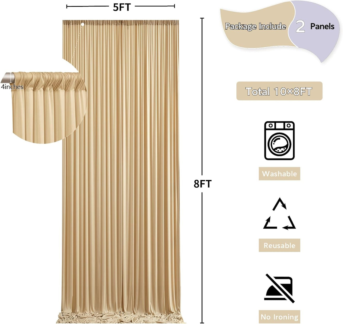 10 ft x 10 ft Wrinkle Free White Backdrop Curtains for Wedding Parties, Polyester Photography Backdrop Drapes for Birthday Parties Stage Backdrop Stand, 2 Panels 5x10FT Background Curtains