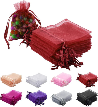 100pcs White Organza Bags 2x3 inch Sheer Drawstring Gift Bags Jewelry Pouches Wedding Party Christmas Favor Gift Bags, Little Mesh Gift Pouches Mini Candy Bags for Small Presents Earrings